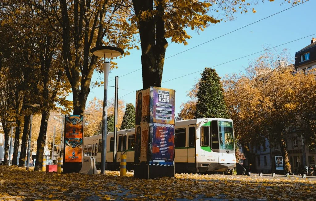 a public transit bus on a city street